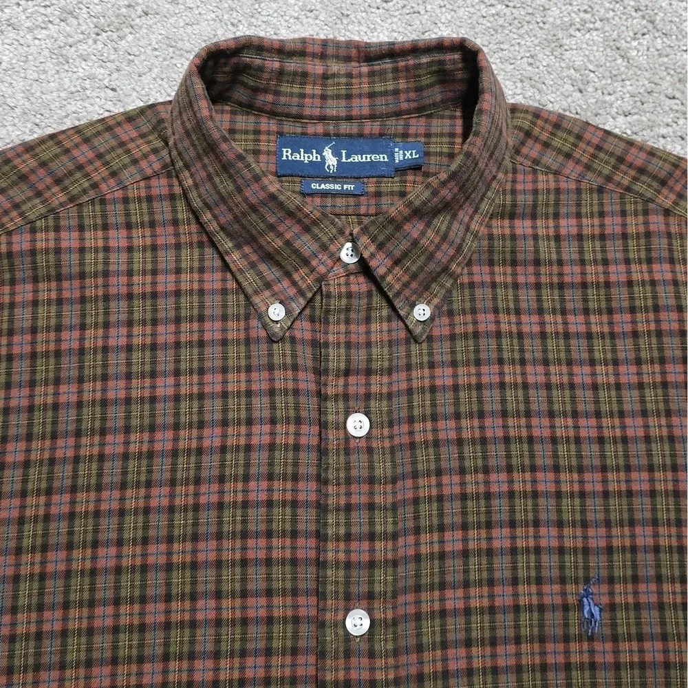 VTG Ralph Lauren Lightweight Flannel Shirt Mens‎ XL Tartan Plaid 90s Classic Fit